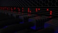 Server connectors and flashing red lamps. Cloud storage technology or data center concepts. 3D rendering