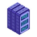Server. Data center Isometric style. Internet industry. Data transmission technology and data protection. Storage and