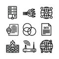 server data computing network internet hosting storage icon set line style Royalty Free Stock Photo