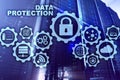 Server data protection concept. Safety of information from virus cyber digital internet technology.