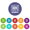 Server data security icons set vector color Royalty Free Stock Photo