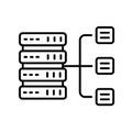 Server database icon with connected nodes and network diagram, bold outline line art, data Royalty Free Stock Photo
