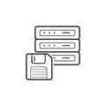 Server with floppy disk hand drawn outline doodle icon. Royalty Free Stock Photo