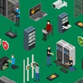 Server Hardware Seamless Pattern Background Isometric View. Vector