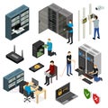 Server Hardware Signs Icons Set Isometric View. Vector Royalty Free Stock Photo