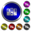 Server hosting luminous coin-like round color buttons