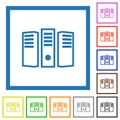 Server hosting outline flat framed icons