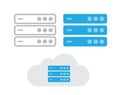 Server icon cloud tech vector symbol or digital hardware storage data center system pictogram blue black isolated on white