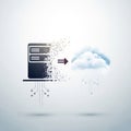 Server icon on the left with connected lines transitioning into a cloud icon on the righ Royalty Free Stock Photo