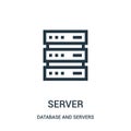 server icon vector from database and servers collection. Thin line server outline icon vector illustration