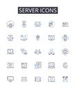 Server icons line icons collection. Computer symbols, Desktop graphics, Interface buttons, App icons, Online symbols Royalty Free Stock Photo