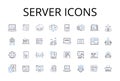 Server icons line icons collection. Computer symbols, Desktop graphics, Interface buttons, App icons, Online symbols