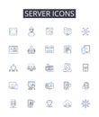 Server icons line icons collection. Determined, Driven, Tenacious, Focused, Persistent, Resourceful, Enterprising vector