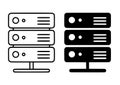 Server illustration, black and white, outline and silhouette versions Royalty Free Stock Photo