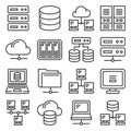 Server, Internet and Network Icons Set on White Background. Line Style Vector