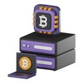 Bitcoin cryptocurrency mining server icon, 3D render