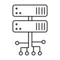 Server Network and Circuit Board Line Icon. Data Infrastructure and Cloud Computing Concept. Editable stroke. Royalty Free Stock Photo