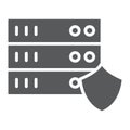 Server protection glyph icon, privacy and security, database protection sign, vector graphics, a solid pattern on a