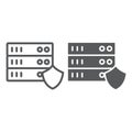 Server protection line and glyph icon, privacy and security, database protection sign, vector graphics, a linear pattern