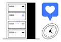 Server Storage with Heart Notification and Clock Representing Efficiency and User Support Royalty Free Stock Photo