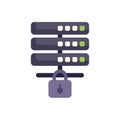 Server rack being secured with padlock icon in flat style Royalty Free Stock Photo