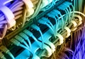 Server rack with blue internet patch cord cables Royalty Free Stock Photo