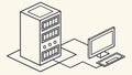 A server rack connected to a desktop computer setup. vector design Generative AI Royalty Free Stock Photo