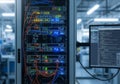Server rack in a data center, featuring multiple units with Royalty Free Stock Photo