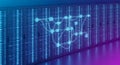 Server rack data network flow chart abstract visualization in neon blue and purple tones Royalty Free Stock Photo