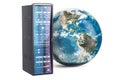 Server Rack with Earth Globe. Global internet concept, 3D render Royalty Free Stock Photo