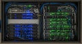 Network switches and servers displaying green and blue LED indicator Royalty Free Stock Photo