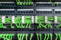 Server rack with green cables Royalty Free Stock Photo