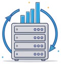 Server Rack with Growing Bar Chart and Rotating Arrows Symbolizing Data Cycle Royalty Free Stock Photo