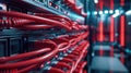 The Server Rack with Red Cables.AI generated image Royalty Free Stock Photo