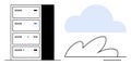 Cloud server and data storage concept with server rack and minimalist cloud graphic Royalty Free Stock Photo
