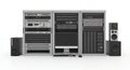 Server Rack System with Computer Audio Gear Setup on White Background for Data Storage Telecommunications and Audio Royalty Free Stock Photo