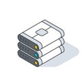 Server rack or tower. Unit of Data Center. Technology isometric outline object. Vector Illustration. 3d Icon. Royalty Free Stock Photo