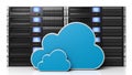 Server racks with cloud icons