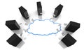 Server Racks with computing clouds. Storage concept. Royalty Free Stock Photo