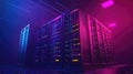 Server racks computing data transferring information in dark data center Royalty Free Stock Photo
