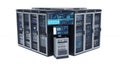 Server Racks in Data Center Showing Network Activity and Information Technology System Modern White Background Royalty Free Stock Photo