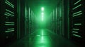 Server racks glowing green in a secure data center Royalty Free Stock Photo