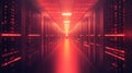 Server room corridor with red glowing big data racks Royalty Free Stock Photo