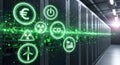Server Racks with Green Digital Icons for Sustainability Royalty Free Stock Photo