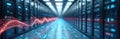 Server racks hum in data center with glowing abstract digital data stream. Abstract network of glowing data flows through modern Royalty Free Stock Photo