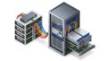 Server Racks And Network Switch With Colorful Ethernet Cables Connected data center Royalty Free Stock Photo