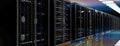 Server room data center. Backup, mining, hosting, mainframe, farm and computer rack with storage information. 3d render Royalty Free Stock Photo