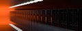 Server room data center. Backup, mining, hosting, mainframe, farm and computer rack with storage information. 3d render Royalty Free Stock Photo