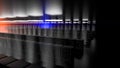 Server room data center. Backup, mining, hosting, mainframe, farm and computer rack with storage information. 3d render Royalty Free Stock Photo