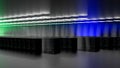 Server room data center. Backup, mining, hosting, mainframe, farm and computer rack with storage information. 3d render Royalty Free Stock Photo